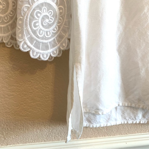 Bob Mackie Wearable Art Designer Tunic Top White Linen Embroidered Lace - Picture 6 of 12